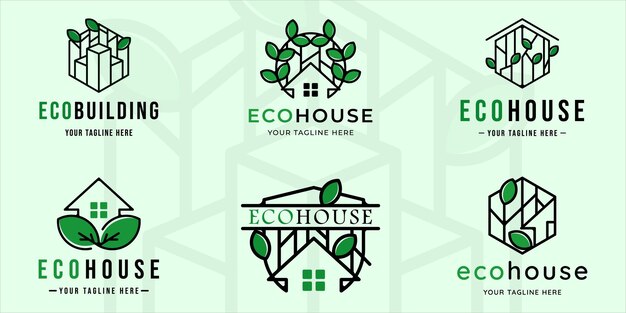 Vector set of eco house or building logo line art vintage vector illustration template icon graphic design