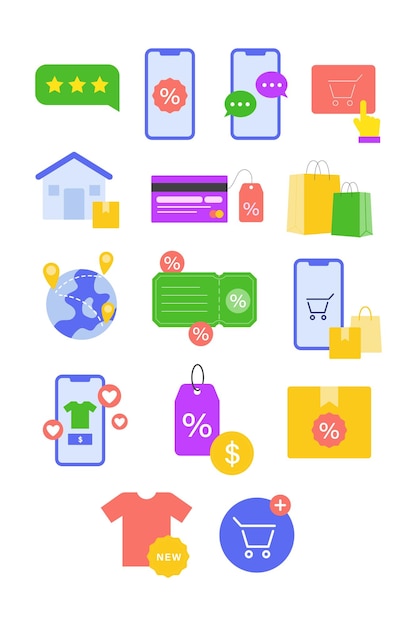 Set of ecommerce business and promotion flat design illustration