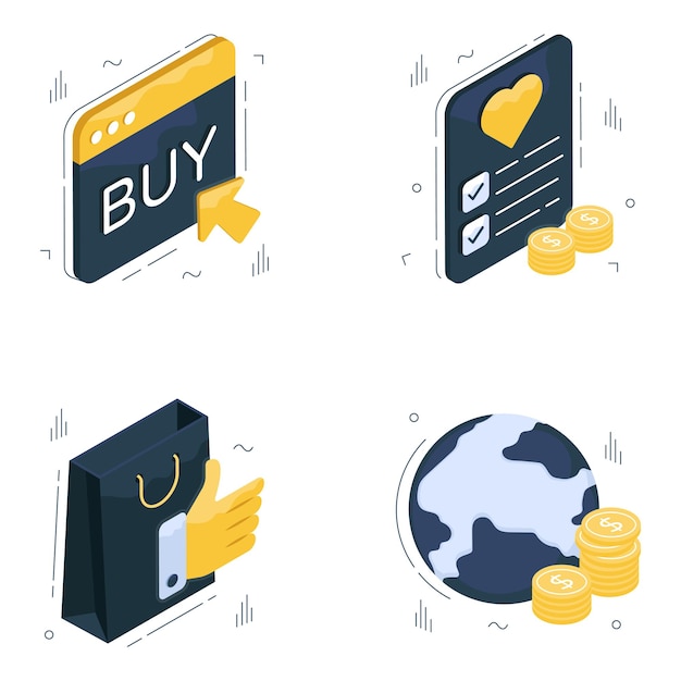 Vector set of ecommerce isometric icons