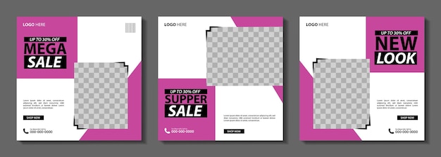 Set of Editable minimal square banner template Suitable for social media post and web internet ads