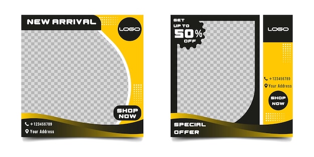 Set of editable post banner design template Black and yellow gradient design for social media promo