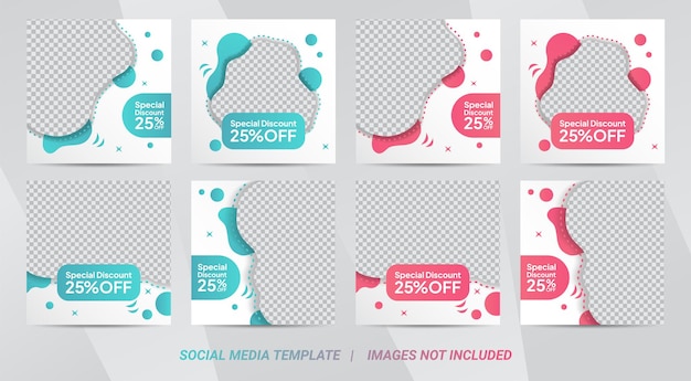 Set of Editable square banner template design for cake food post. Suitable for Social Media Post restaurant and culinary digital Promotion. Mint and pink background color shape vector.