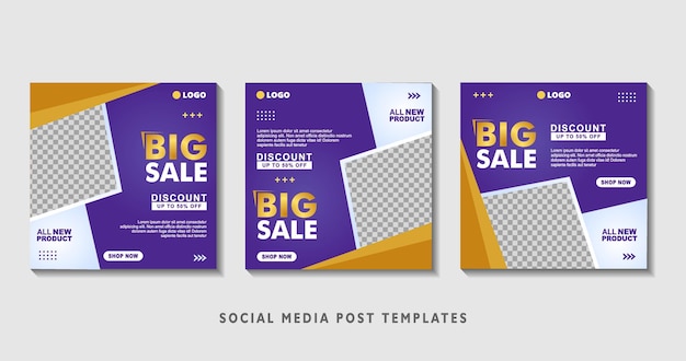 Set of editable square banner templates with photo collage suitable for social media post