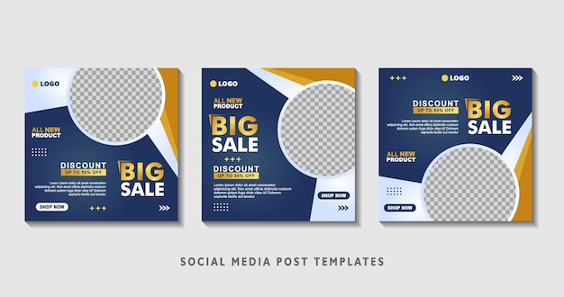 Set of editable square banner templates with photo collage suitable for social media post