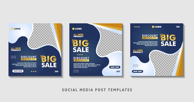 Set of editable square banner templates with photo collage suitable for social media post