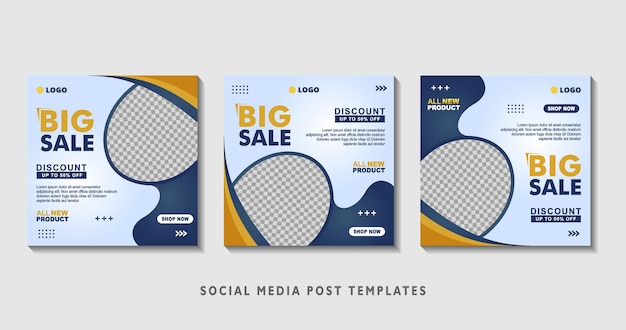 Set of editable square banner templates with photo collage suitable for social media post