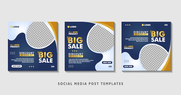 Set of editable square banner templates with photo collage suitable for social media post