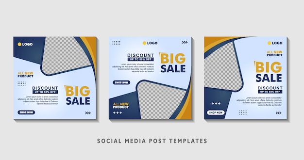 Set of editable square banner templates with photo collage suitable for social media post