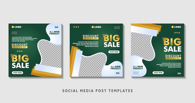 Set of editable square banner templates with photo collage suitable for social media post