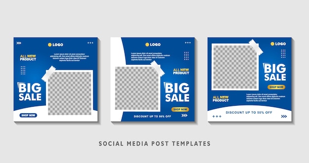 Set of editable square banner templates with photo collage suitable for social media post