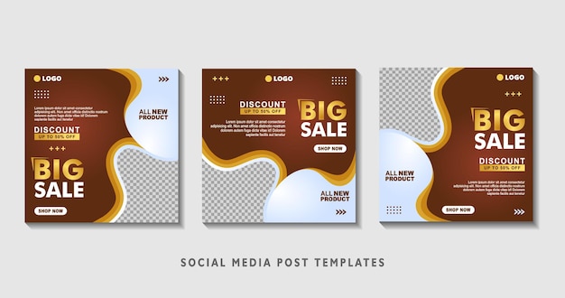 Set of editable square banner templates with photo collage suitable for social media post