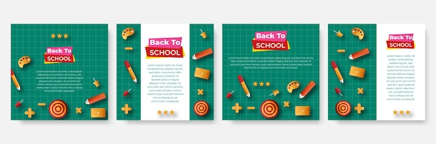 Vector set of editable templates for social media post, square frame, social media, back to school, courses, advertisement, and business promotion, fresh design