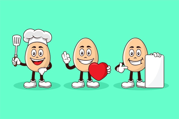 Set eggs mascot cartoon character design illustration collection