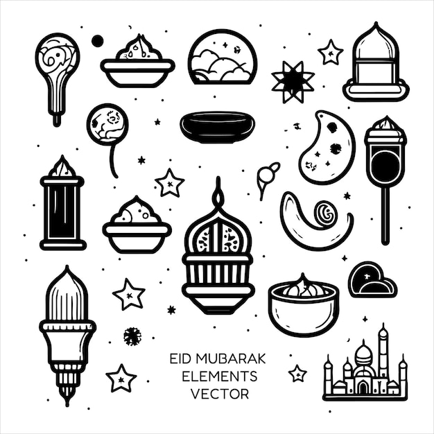 Set of eid mubarak eid al fitr elements icons vector illustration isolated on white background