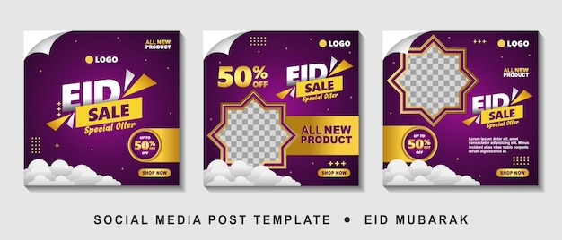 Set Eid Sale Promotion Square Banner Template with photo collage Suitable for Social Media Post