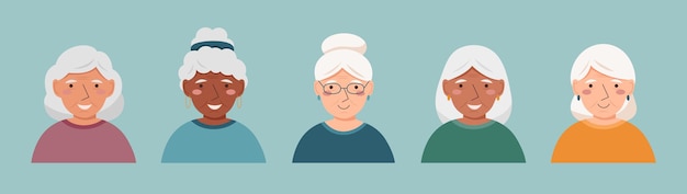 Vector set of elderly women