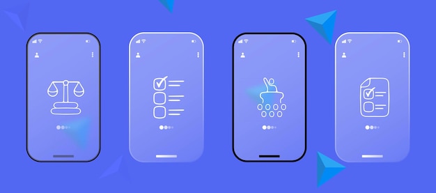 Set of election voting icons Symbolic representation of democratic elections Voting process concept Glassmorphism UI phone app screen Vector line icon for Business