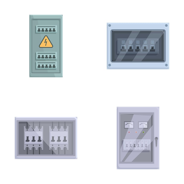 Vector set of electric breaker boxes and fuse panels