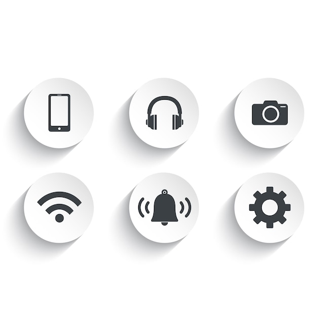 Set of electronics and devices web button vector icon with flat round button isolated on white