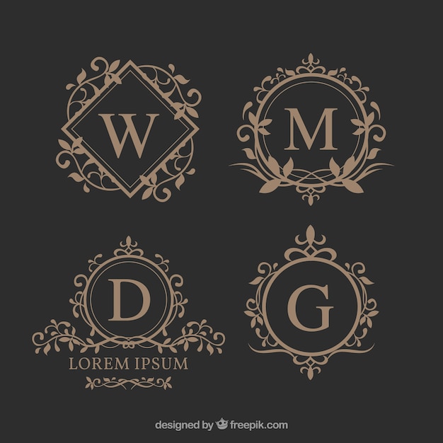 Set of elegant floral monograms