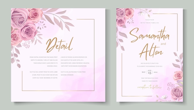 Set of elegant floral wedding invitations