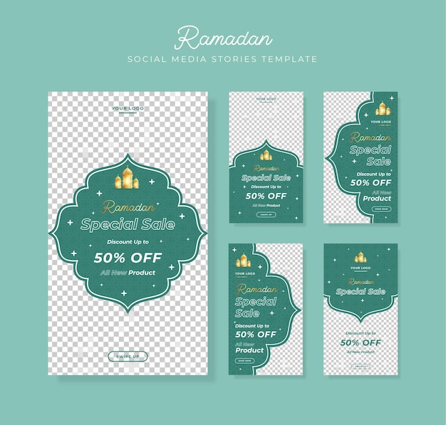 Set of Elegant Ramadan kareem social media story template Vector