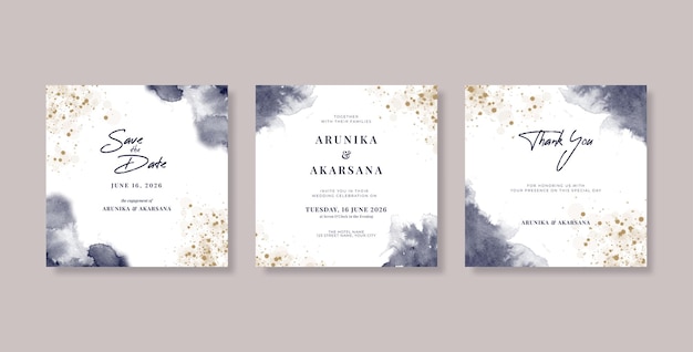 Set of elegant square wedding invitation template