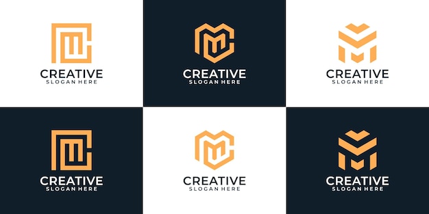 Set of elegant typography of letter m logo design elements inspiration