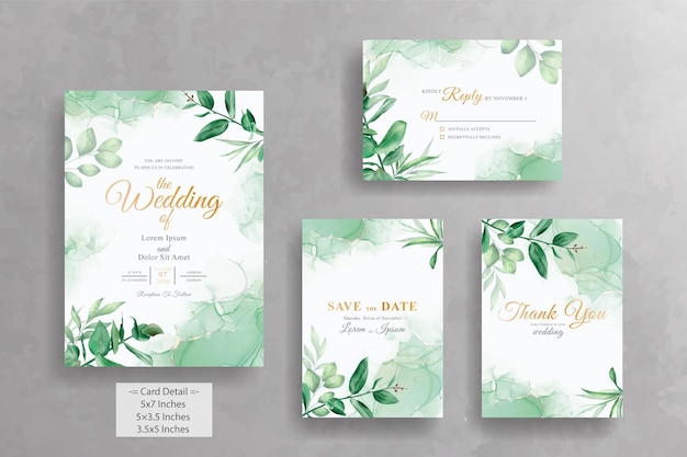 Vector set of elegant watercolor wedding invitation card template with greenery florals