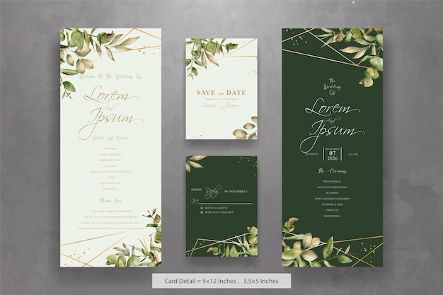 Set of Elegant Watercolor Wedding Invitation Card Template