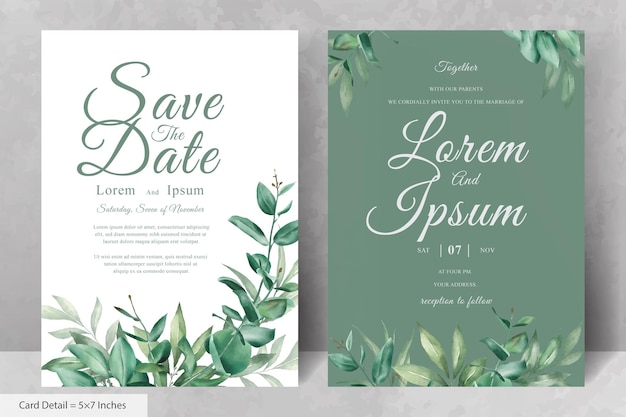 Set of Elegant Watercolor Wedding Invitation Card Template