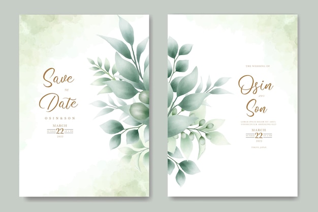 set of elegant watercolor wedding invitation card