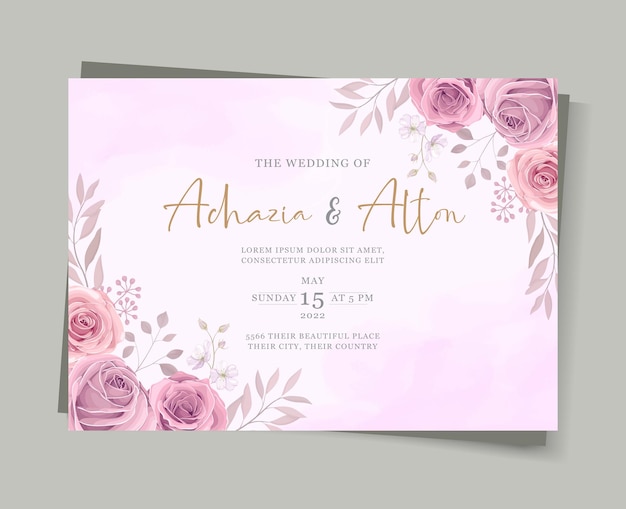 Set of elegant wedding card template with hand drawn floral decoration