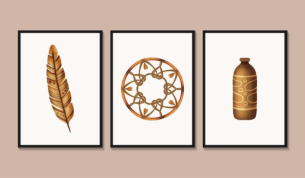 Set element boho modern frame design wall art decoration