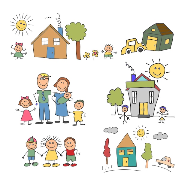 Set of element happy family doodle colorful Family life and household set