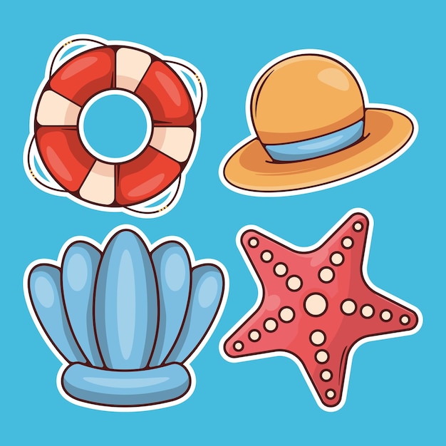 Set of Element Summer sticker icons hand drawn isolated objects