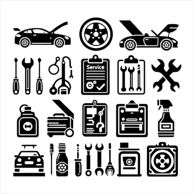 Set of elements of the car service silhouette vector