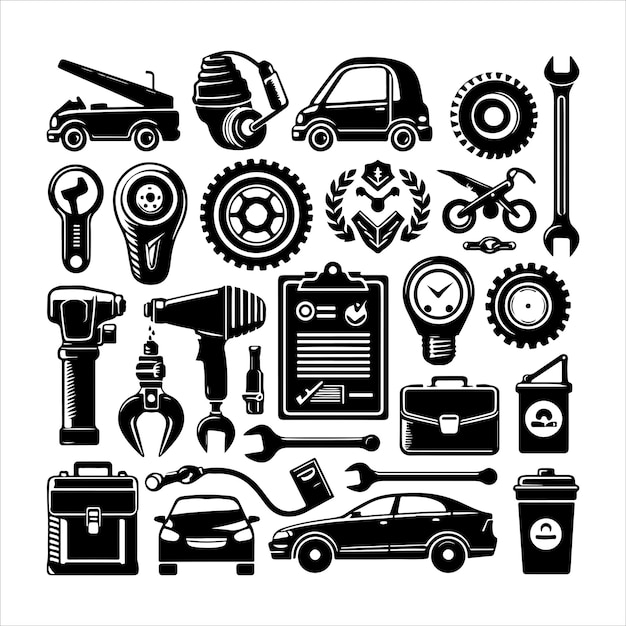 Vector set of elements of the car service silhouette vector