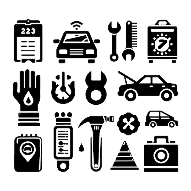 Set of elements of the car service silhouette vector