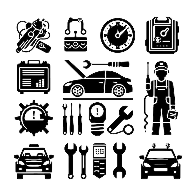 Vector set of elements of the car service silhouette vector