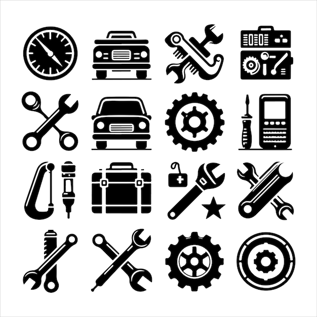 Vector set of elements of the car service silhouette vector