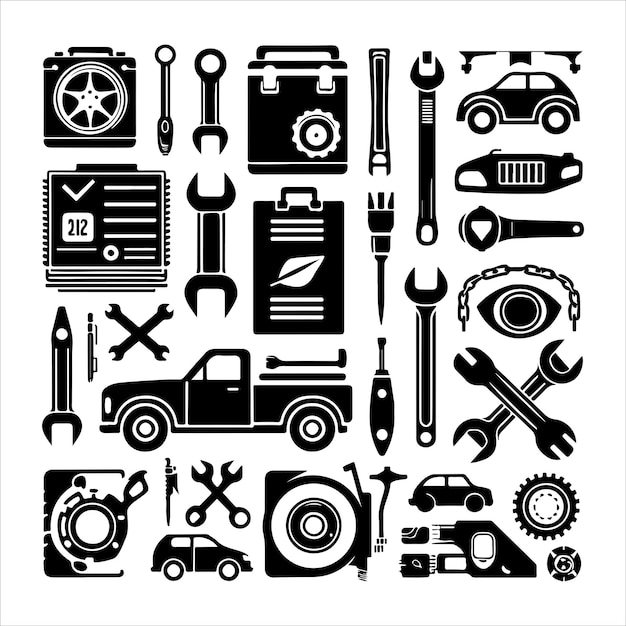 Set of elements of the car service silhouette vector