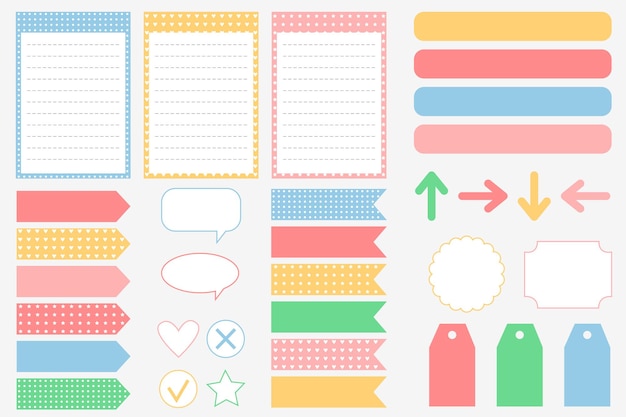 A set of elements for a notepad planner or diary Stickers for scrapbooking Todo list frames