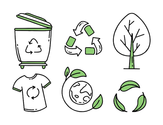 Set elements Recycling Separation of garbage Co2 concept of climate change Vector doodle