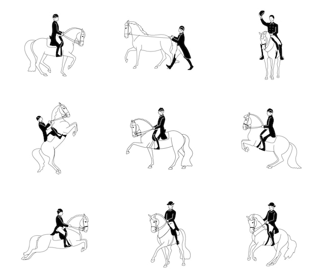 Set of elements on the theme of classical dressage black and white vector