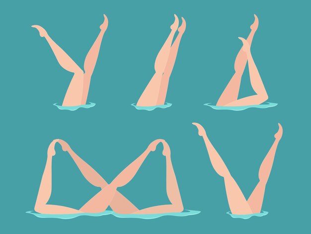 Vector set of  elements in the womens synchronised swimming. woman athlete on the performance of synchronized swimming performing art elements