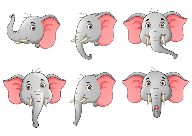 set of elephant head character cartoon   illustration