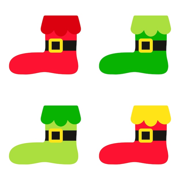 Set of Elf shoes in flat style isolated