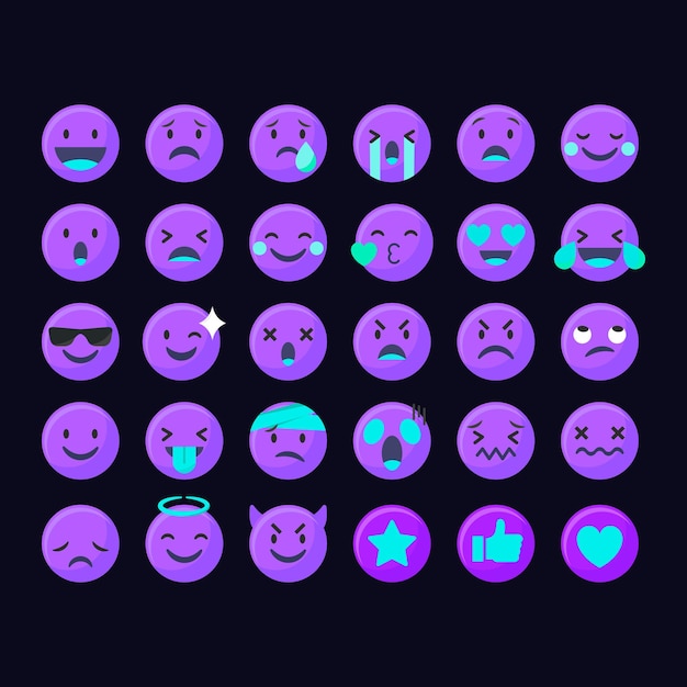 Set of emojis of purple Color emoji set collection