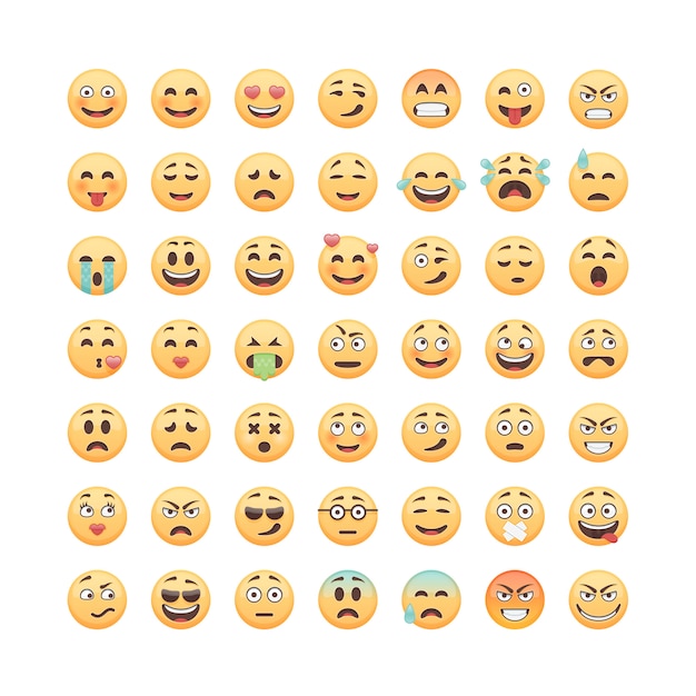 Set of emoticons, emoji  on white background,  illustration.